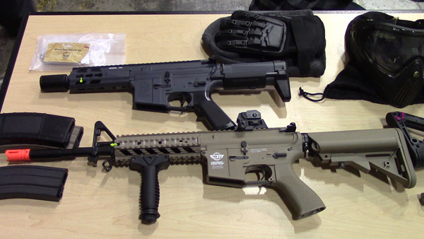 Airsoft Rifles (1): Airsoft rifles fire 6mm plastic BBs. They are usually powered by gas or an electric motor.